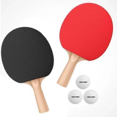Imagem de Kit Tênis De Mesa Set 2 Raquetes E 3 Bolas Sensei Star, Vermelho, Pret