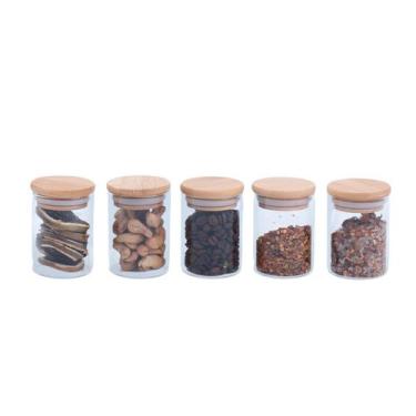Imagem de Kit 5 potes de vidro herméticos com tampa de bambu 110ml - Oikos, U, N