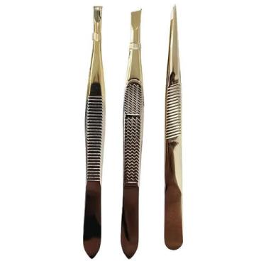 Imagem de Kit Pinças Solingen Sobrancelhas Profissional Chanfrada Reta Agulha