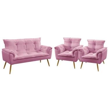 Imagem de Kit Poltrona Namoradeira e 2 Poltronas Decorativas Beta Suede Rosê Ara