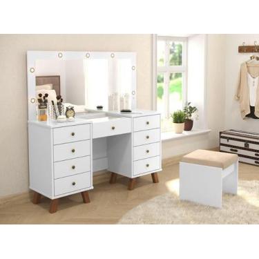 Imagem de Penteadeira com Espelho e LEDs Eloá Branca com Banqueta Patrimar