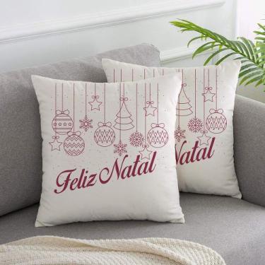 Imagem de Almofada Off White Natal 40x40cm Feliz Natal Vermelho - FASTLAR