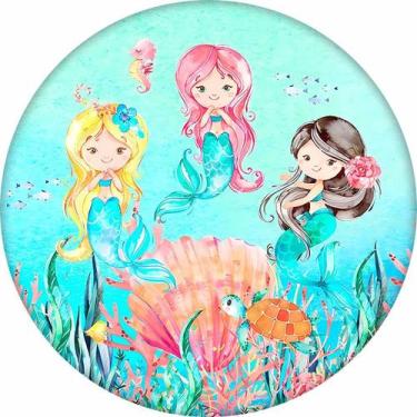 Imagem de Painel para Decoração de Festa Aniversário Sereia Menina Redondo com E
