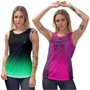 Imagem de Kit 2 Blusa Cavada Regata Feminina Moda Fitness Musculação Corrida Aca