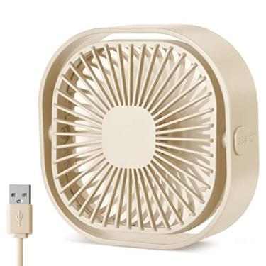 Imagem de Pequeno ventilador de mesa USB, mini ventilador de mesa silencioso de 10 cm, ventilador de mesa portátil de 3 velocidades, pequeno ventilador pessoal rotativo de 360°, pequeno ventilador de refrigeração com cabo USB, mini ventilador para casa, escritório, quarto, presente de verão (Apricote)