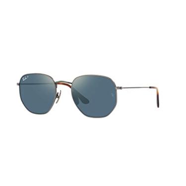 Imagem de Ray-Ban RB8148 Óculos de sol hexagonais de titânio, Demigloss Gunmetal/polarizado azul espelhado dourado, 51 mm