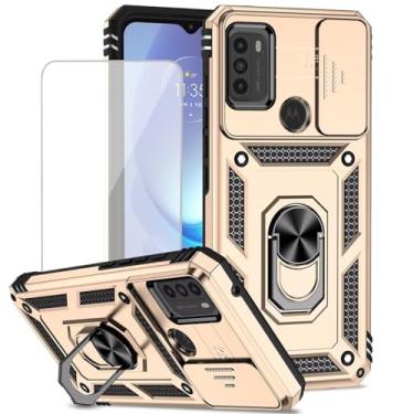 Imagem de Yodueiv Capa para Moto G50 5G, XT21491 com protetor de tela de vidro temperado e capa de câmera deslizante, anel magnético para suporte de carro, capa protetora para Motorola Moto G50 5G Gold