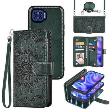 Imagem de Capa de celular para Moto One 5G/One5G UW/Moto G G5 Plus carteira magnética destacável com protetor de tela alça transversal flip suporte para cartão Motorola One Lite XT2075-1 verde escuro