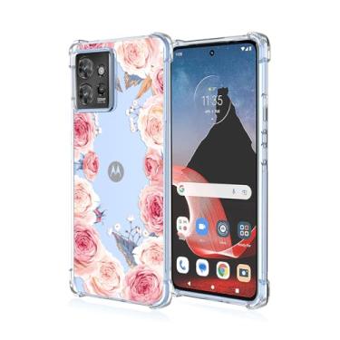 Imagem de RRXSYXL Capa para celular Moto ThinkPhone 5G com estampa floral transparente, proteção à prova de choque, capa de TPU macio para Motorola ThinkPhone 5G, rosa floral