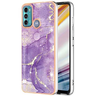 Imagem de Monwutong Capa de telefone fina para Motorola G60, capa para Moto G40 Fusion, capa moderna com padrão de mármore IMD brilhante, capa de proteção de tela e câmera para Moto G60/G40 Fusion, YBDD roxo