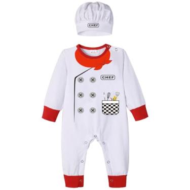 Imagem de Zusnxaxe Fantasia de bebê recém-nascido menino menina uniforme astronauta morcego roupas Ropmer prisioneiro com chapéu longo, Chef01, 6-12 Meses