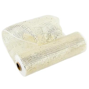 Imagem de MEEDEE Fita de malha dourada de malha dourada com rolo de 25 cm, fita de malha de Natal, tecido de malha metálica, fita de malha de 10 metros, fita de malha dourada para árvore de Natal, grinaldas, guirlanda, fabricação de laço, suprimentos para grinaldas