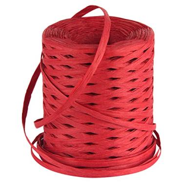 Imagem de Fita de ráfia para embrulho de presente - Cuttte 218 jardas fio de ráfia para crochê, fitas de papel para artesanato, fio de barbante de papel de embalagem 1/4 polegada de largura (vermelho)