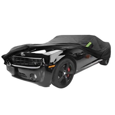 Imagem de ACROPIX Capa de carro à prova d'água para todos os climas, cobertura externa completa, protetor solar de chuva, granizo, capa preta adequada para Chevrolet Camaro 2010-2022 com zíper de porta - Pacote