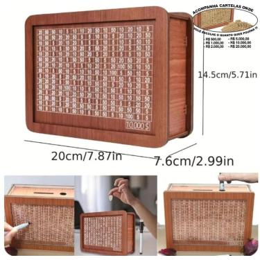 Imagem de Cofrinho Cofre Guardar Dinheiro Woodbox Japones Poupança Rus