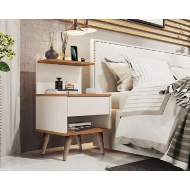 Imagem de Mesa De Cabeceira Com Gaveta e Prateleira Sleep New - Off White/Nature