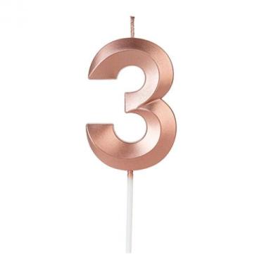 Imagem de Vela Design Rose Gold Número 3 - Silverfestas - SILVER PLASTIC