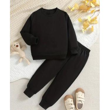 Imagem de Conjunto moletom infantil flanelado blusa gola redonda e calça barra c