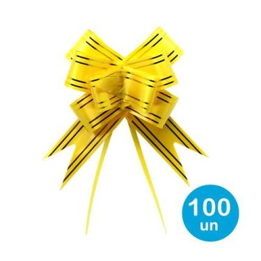 Imagem de Laço fácil p/ presentes 20cm - Amarelo c/ dourado 100un - Rio Tijucas