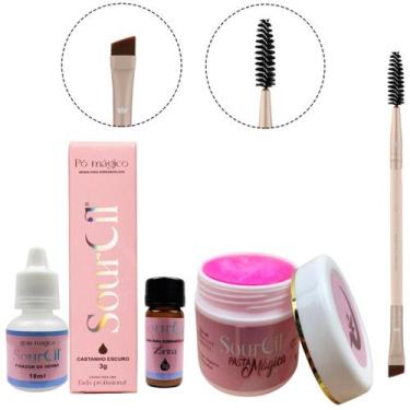 Imagem de Kit Henna Sobrancelha Sourcil Pasta Magica Gel Modelador e Pincel Rosa