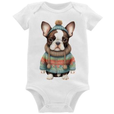 Imagem de Body Bebê Cachorro Bulldog Francês Natalino - Foca na Moda, Branco, GG