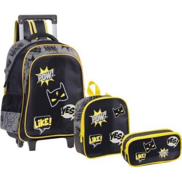 Imagem de Kit Mochila de Rodinha Lancheira e Estojo Pop Art Yepp MIM6338, Amarel