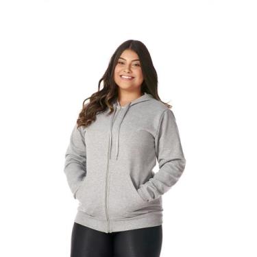 Imagem de Moletom Feminino Canguru Zíper Capuz Bolsos Estiloso Quentinho Confort