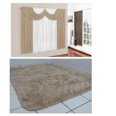 Imagem de Cortina Malha Gel Bando 2,00 X 1,70 + Tapete 2,00m X 1,40m Bege Liso -