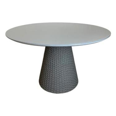 Imagem de Mesa De Jantar Cone Redonda 120 cm Tampo Laqueado Cinza + Vidro Base C