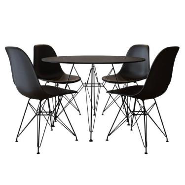 Imagem de Jogo de Mesa de Jantar Eames Eiffel Redonda 110cm Tampo de Madeira Fer