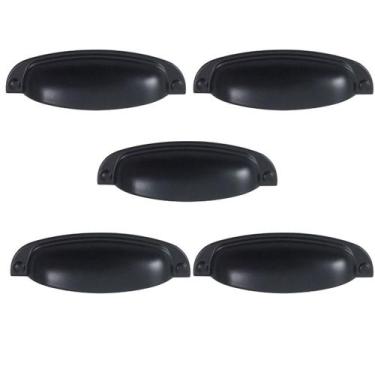 Imagem de Kit 5 puxador concha colonial preto fosco 115 italy line metal 96mm co