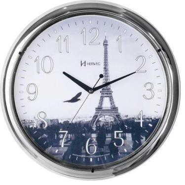 Imagem de Relógio de Parede Grande 40cm Torre Eiffel Cromado Herweg, único