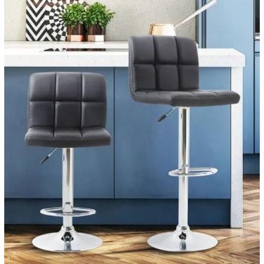 Imagem de Kit Com 2 Banqueta PU Estofada Giratoria, com Regulagem de Altura Pret