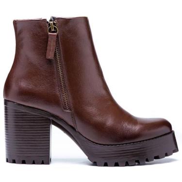 Imagem de Bota Coturno Couro Feminino Zíper Moda Elegante Moderno Resistente Sal
