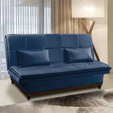 Imagem de Sofá Cama Casal 190 Cm Mola Bonnel Espuma D26 Pillow Lotus Suede Azul 
