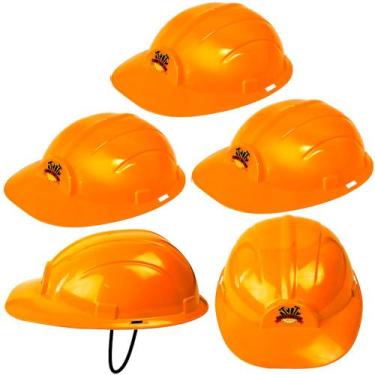 Imagem de 5 Capacetes Construtor Operário Infantil com Elástico Laranja Lembranç