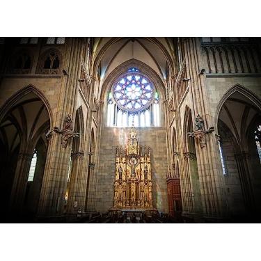 Imagem de Loccor Tecido 2,1 x 1,5 m Antiga Igreja Católica Cenário Fotográfico Altar Dourado Centro Vitral Arcos Colunas Religião e Fé Lugares Sagrados Arquitetura Interior Foto Studio Adereços