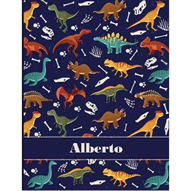 Imagem de Alberto: Personalized Composition Notebook For Boys, Dinosaur Journal Lined , Wide Ruled Comp Book Kids Grades K-2,Preschool, Kindergarten (8.5'' x 11'') 110 Pages