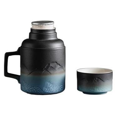 Imagem de Xícara De Chá Portátil De Grande Capacidade, Bule De Chá E Caneca Com Tampa, Conjunto De Xícara De Chá Chinês Para Sala De Estudo De Escritório(Black Blue)