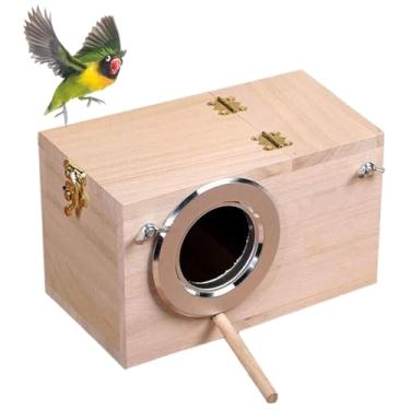 Imagem de Caixa de encaixe de paraquedas Tfwadx, caixa de criação de ninho de pássaros, gaiola, casa de madeira para papagaio de cera de peixe Finch Lovebirds Cockatiel Budgie (24,8 cm × 13,1 cm × 5,3 pol.)