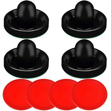 Imagem de ONE250 Air Hockey Pushers and Red Air Hockey Pucks, Goal Handles Paddles Acessórios de Substituição para Tabelas de Jogo (4 Striker, 4 Puck Pack), Preto