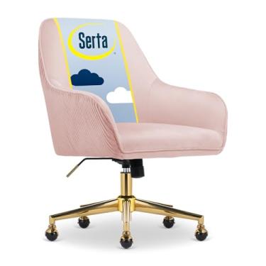 Imagem de Serta Chloe Cadeira de escritório moderna, design plissado e curvado no meio das costas, almofada média firme, poltrona com detalhes de meados do século, cadeira feminina de penteadeira ou maquiagem,