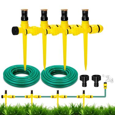 Imagem de UCINNOVATE Aspersor de jardim, irrigador de gramado de rotação de 360°, kit de sistema de irrigação de jardim acima do solo, cobertura de área grande, sistemas de irrigação para jardim, sistema de