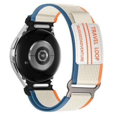 Imagem de Pulseira de nylon One Click compatível com Samsung Galaxy Watch 6/5/4 de 44 mm e 40 mm/6 Classic 47 mm 43mm/4 Classic 46 mm 42mm/5 Pro 45 mm, pulseira esportiva de tecido robusto com bandeira de