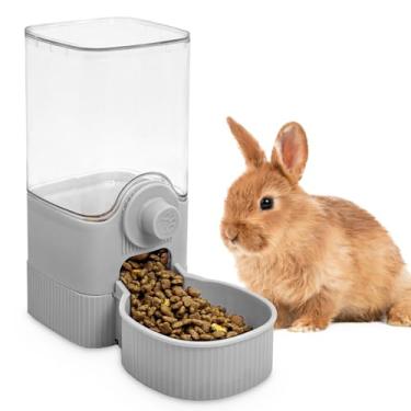 Imagem de Fhiny Dispensador de comida de coelho, 1,134 g, alimentador de coelho de gravidade suspenso de grande capacidade para gaiola, tigelas automáticas de alimentação de porquinho-da-índia, armazenamento de