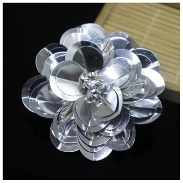 Imagem de Remendos de flores de lantejoulas prateadas 20 peças de apliques de flores com contas de strass adesivos de broche para bolsa de roupas, sapatos, acessórios de costura costurados M43F186 (1# 7 cm 7 cm