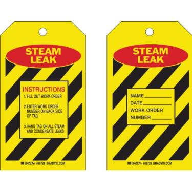 Imagem de Brady 86728 17,8 cm de altura x 10 cm de largura, cartolina (B-853), vermelha/preta em etiquetas de vazamento de vapor amarelas (100 etiquetas)