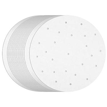 Imagem de 100 unidades – forros de bambu para vaporizador de 25 cm – forros de fritadeira a ar – papel pergaminho perfurado – papel pergaminho antiaderente aprovado pela FDA, branco
