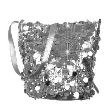 Imagem de Octwine Shinny Bolsa de mão prateada preta de lantejoulas bolsa de ombro bolsa transversal para festa de formatura bolsa transversal para mulheres, Prata