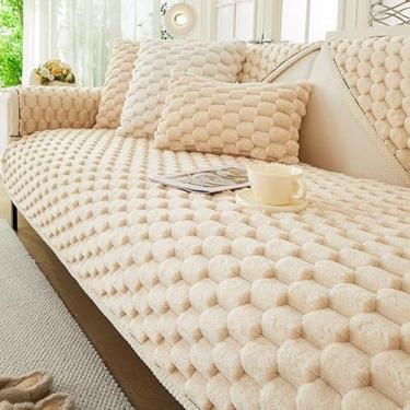 Imagem de Capa de sofá de pelúcia de coelho grosso premium, 1-3 lugares, opção em formato de L, pele sintética macia, antiderrapante, capa de móveis durável para sala de estar(Beige,70 * 180cm/28 * 71in)